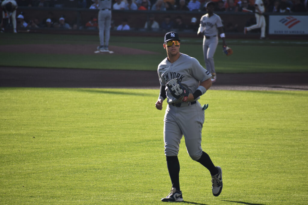 Arron Judge patrolling the outfield