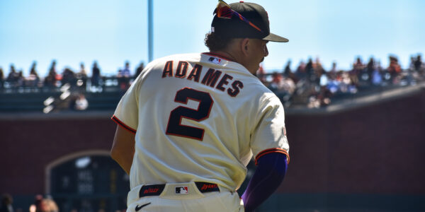 Willy Adames warming up before facing the Philies at Oracle Park