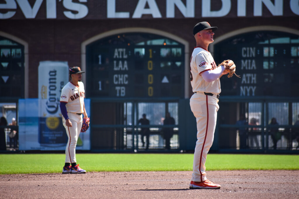 Willy Adames and Matt Chapman defending against the Philles at Oracle Park 2026