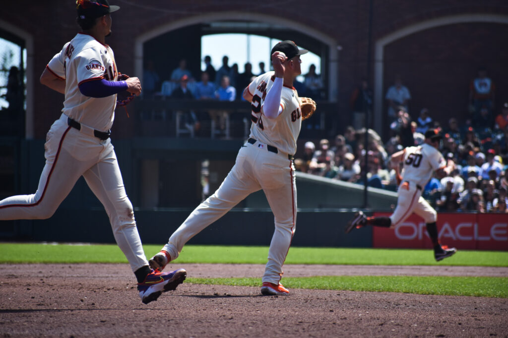Willy Adames and Matt Chapman defending against the Philles at Oracle Park 2026