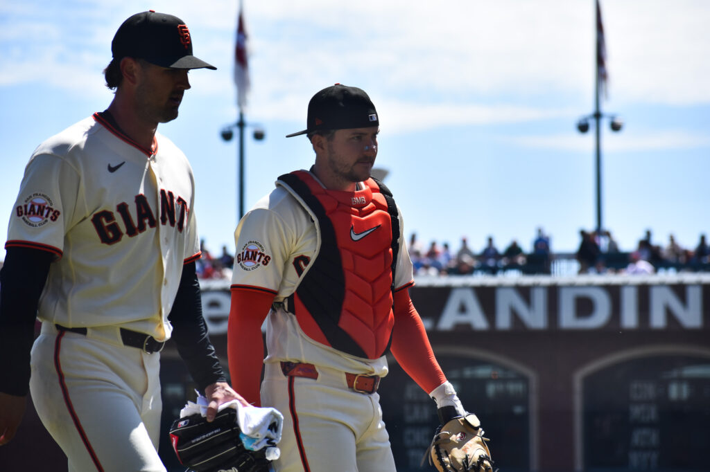 Patrick Bailey and Tyler Mahle preparing to face the Phillies at Oracle Park 2026