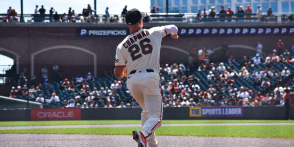 Matt Chapman making a play at third base, Giants vs Phillies, Oracle Park April 2026