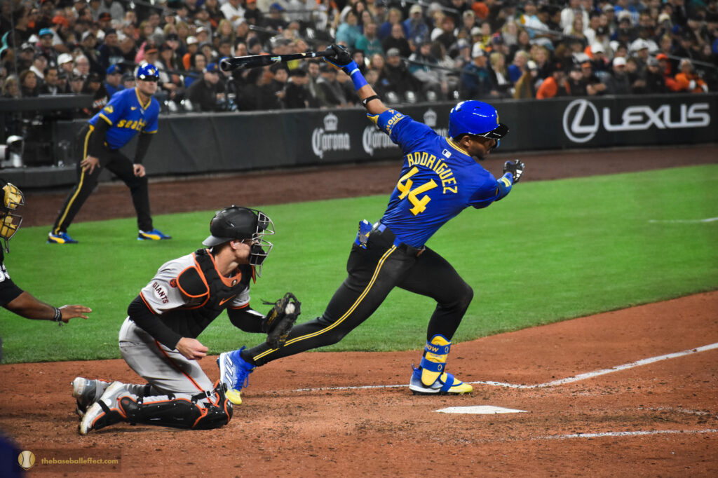 Julio Rodriguez swing and a miss, Giants - Mariners, T-Mobile Park 2024