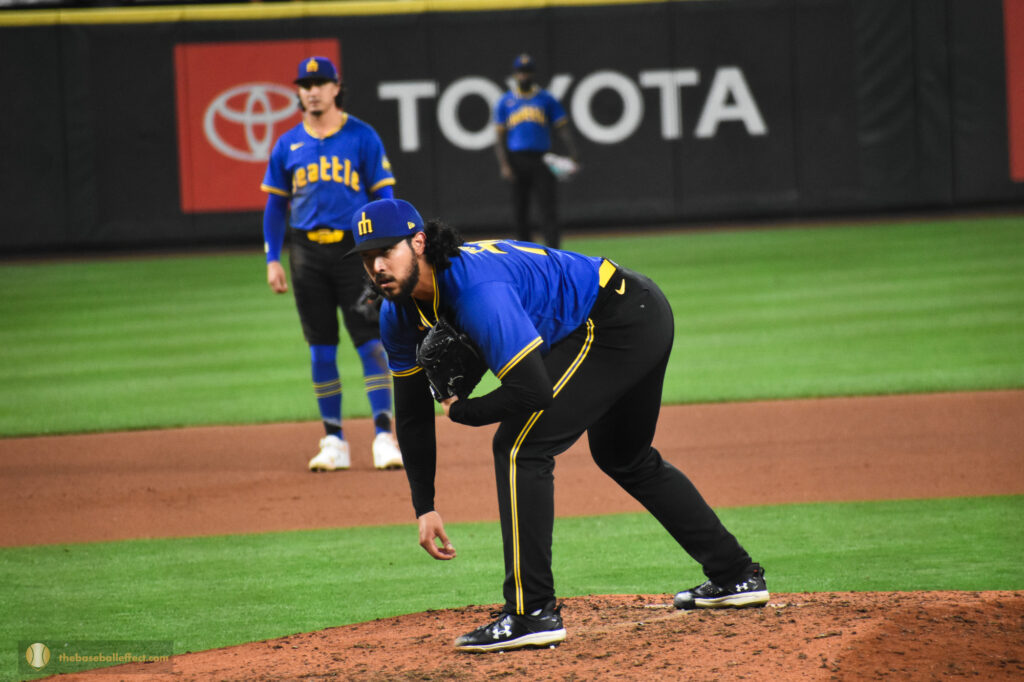 Andres Munoz awaiting the sign from Cal Raleigh, Giants - Mariners, T-Mobile Park 2024