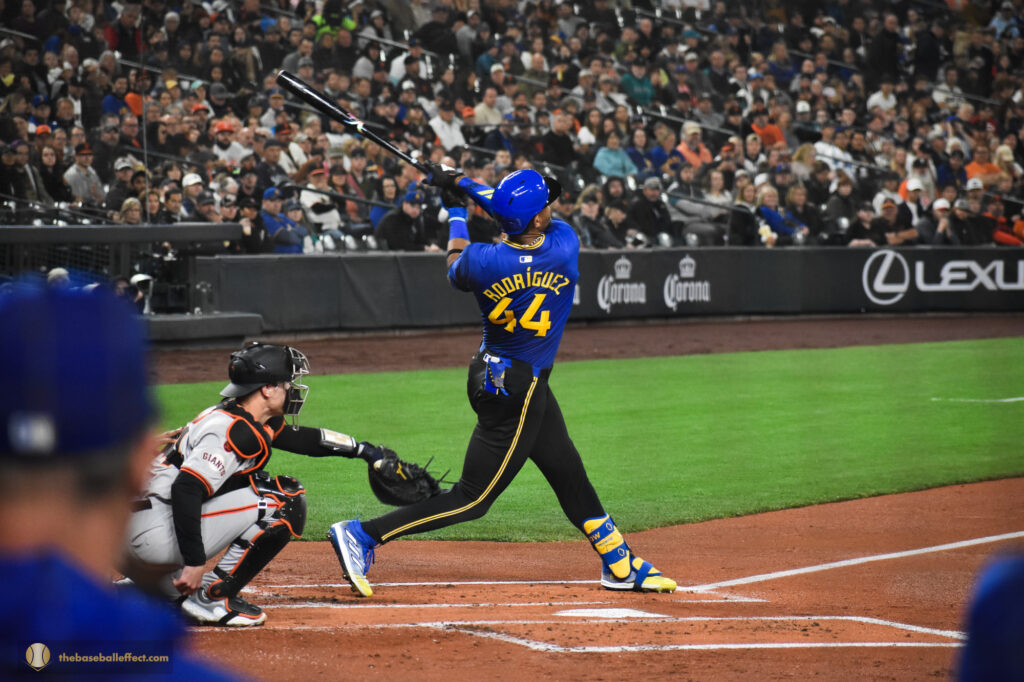 Julio Rodriguez flies out to left field