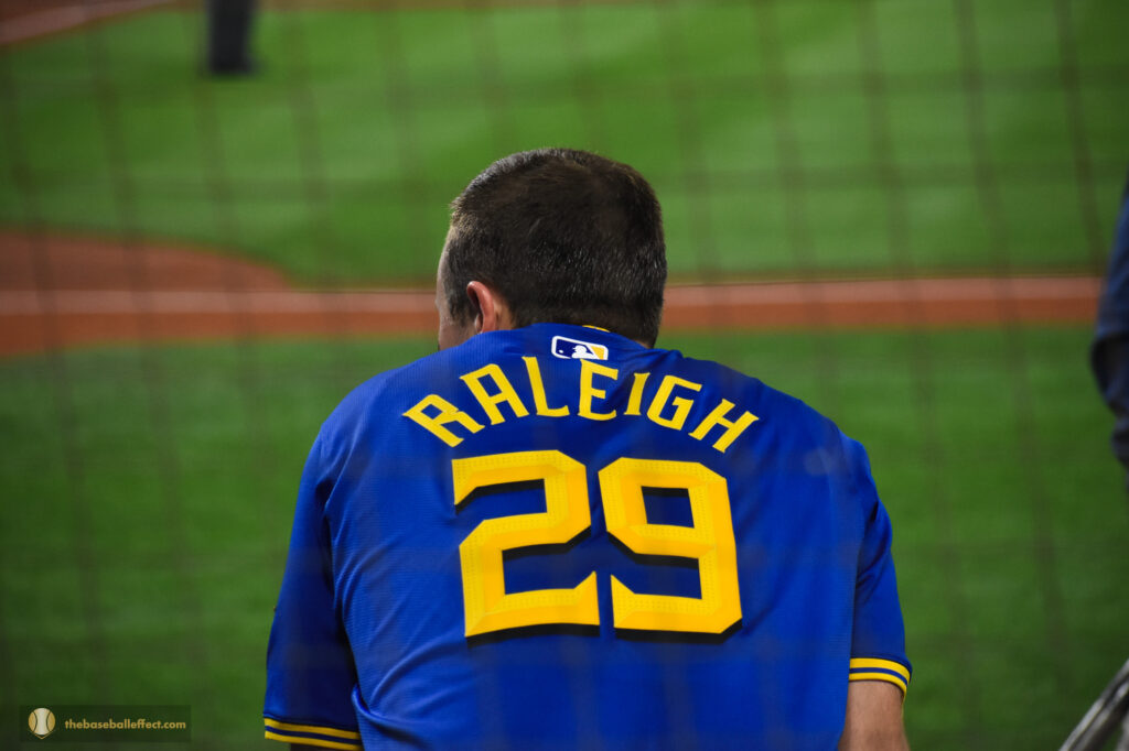 Cal Raleigh watches his team bat