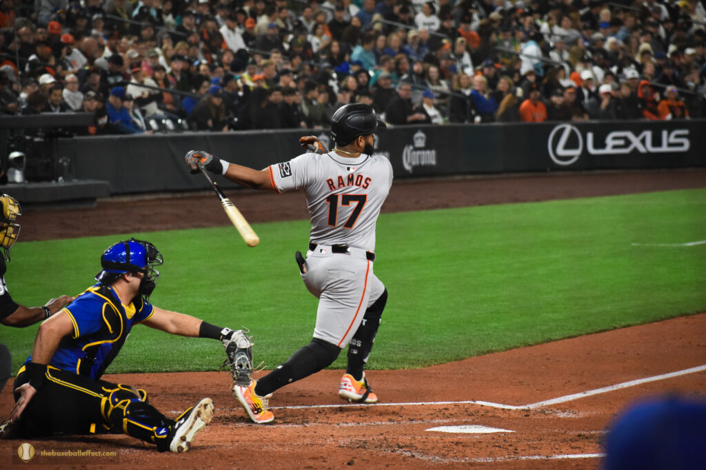 Heliot Ramos hits a line drive to left field, T-Mobile Park 2024
