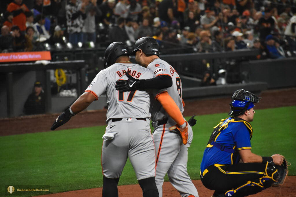 Ramos and Conforto celebrating a 2-run homerun, T-Mobile Park 2024