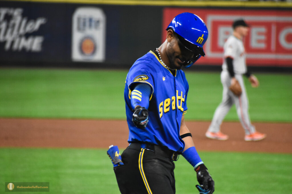 Julio Rodriguez acknowledging the dugout, T-Mobile Park 2024